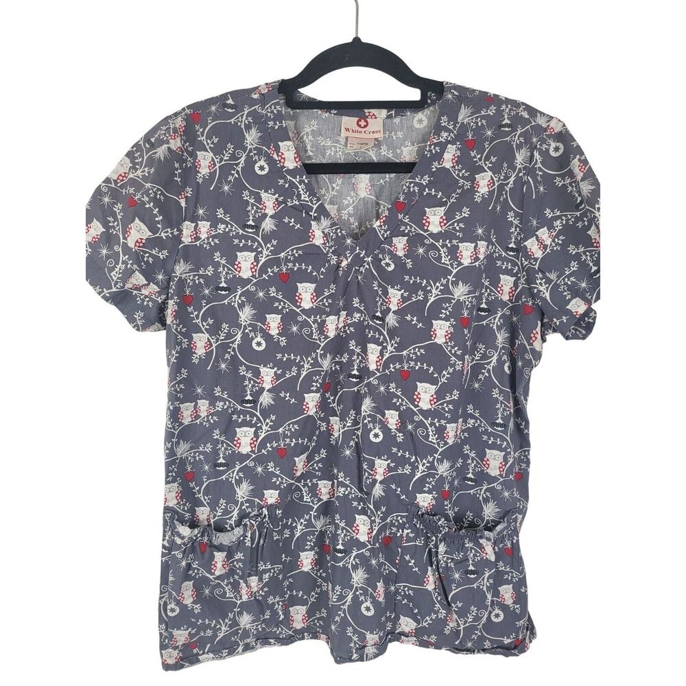 White Crossβ Medical Scrub Top Large Womens V Neck Short Sleeve Hospital Pockets